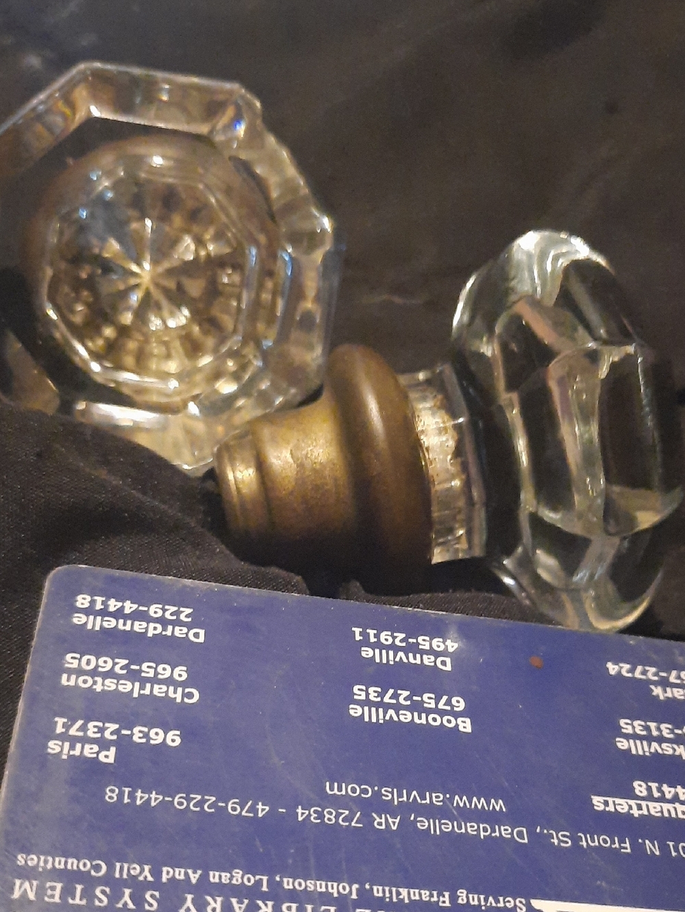 Vintage Faceted Glass Door Knob Pair with Brass Hardware